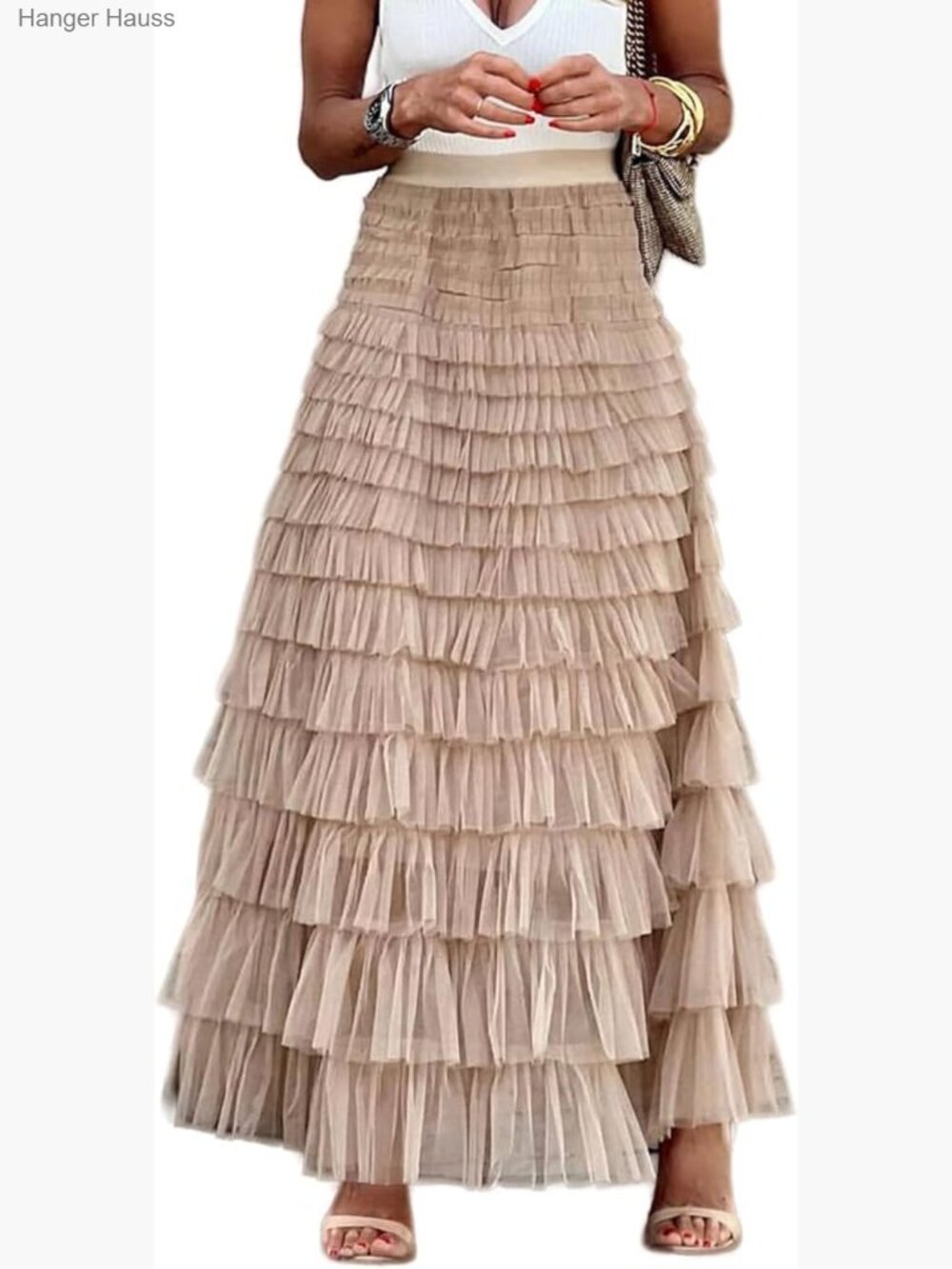 Women's Maxi Tulle Skirt A-Line Ruffle High Waisted Tiered Layered Tutu Skirt